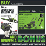 Greenworks LMC410 60V 46cm Self-Propelled Lawnmower Start Up Kit [1305807AU]