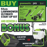 Greenworks LMC420 60V 51cm Lawnmower Ultimate Start Up Kit [1307307AUVT]