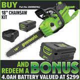 Greenworks CS60L414 60V Pro 18" 2.0kW Brushless Chainsaw