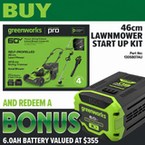 Greenworks LMC410 60V 46cm Self-Propelled Lawnmower Start Up Kit [1305807AU]