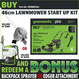 Greenworks LMC410 60V 46cm Self-Propelled Lawnmower Start Up Kit [1305807AU]